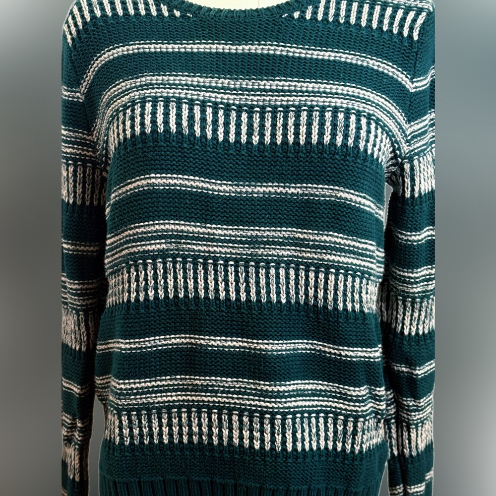Banana Republic Green and White Striped Sweater Sz. Sm.